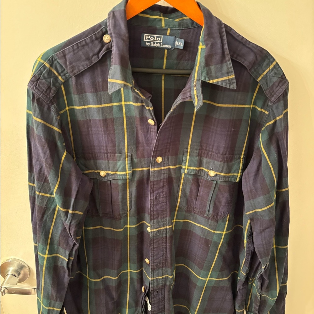 Vintage Polo Ralph Lauren Men's Green Plaid Shirt